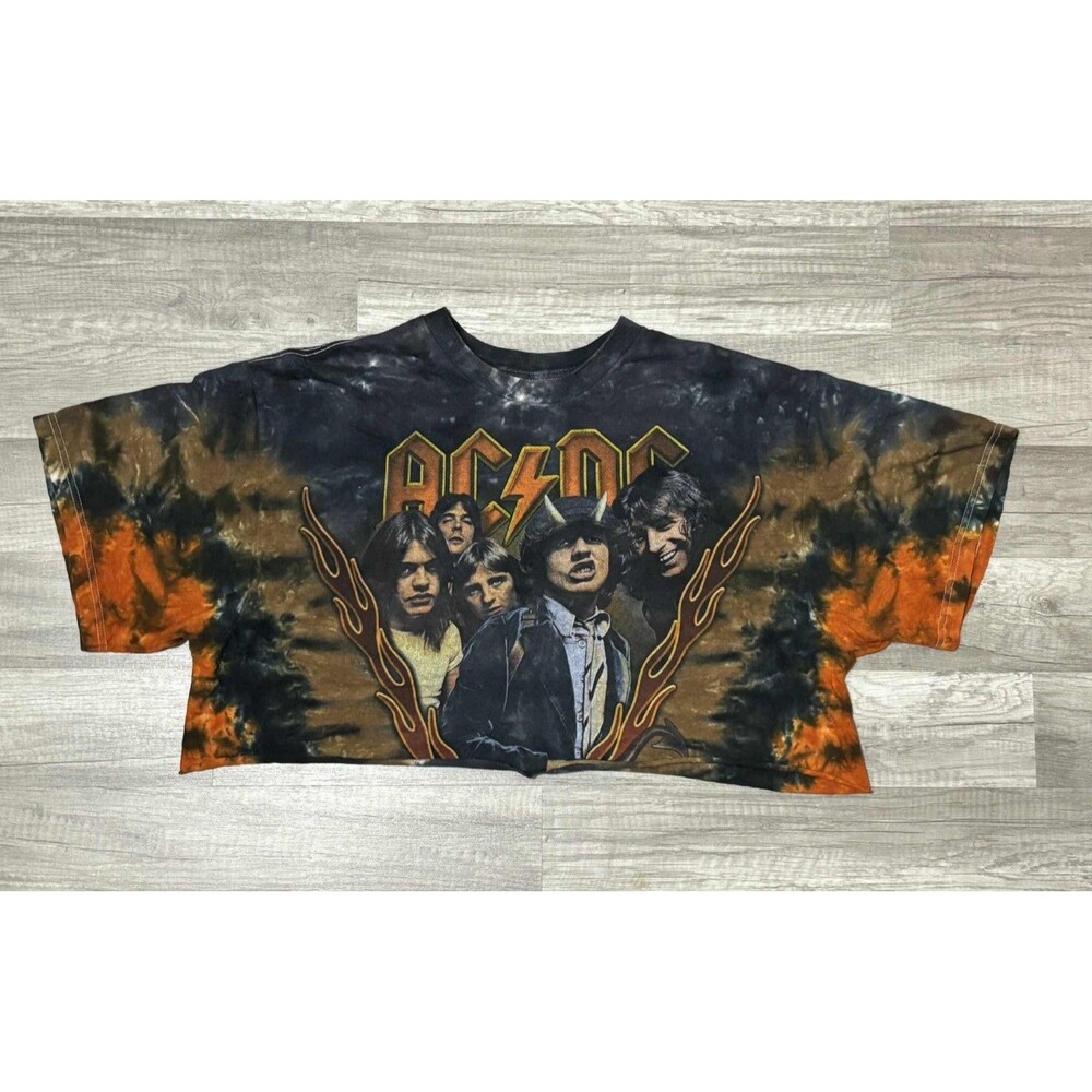 Vintage Y2K ACDC Tie Dye T-Shirt Crop Top Women’s Size XL